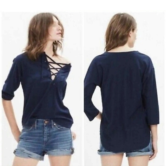 Madewell Women Blue Libra Lace-Up Tee S - Picture 5 of 5
